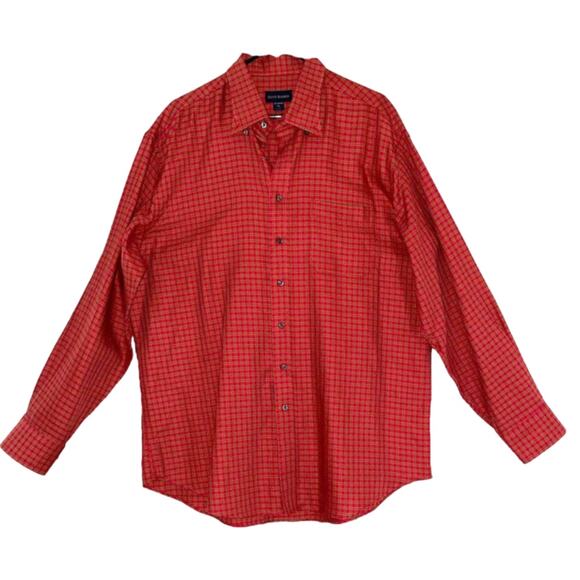 Scott Barber Red & Gold Checked Button Down 100% Cotton Shirt XL - Picture 1 of 7